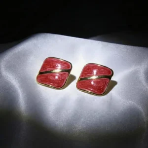 Red Meenakari Square Stud Earrings