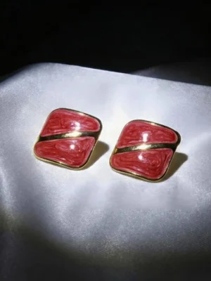 Red Meenakari Square Stud Earrings