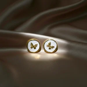 White Meenakari Butterfly Motif Stud Earrings