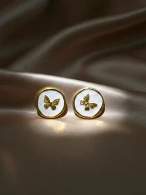 White Meenakari Butterfly Motif Stud Earrings
