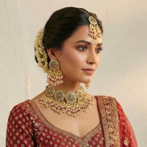 Rajwadi Stone & Pearl Bridal Choker Necklace Set