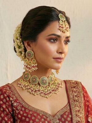 bridal set Rajwadi Stone & Pearl Bridal Choker Necklace Set