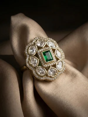green kundan polki adjustable ring Saanj Moissanite Polki Adjustable Ring