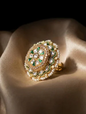 Saanj Meenakari Kundan Moissanite Polki Rajwadi Adjustable Ring | ANKKSHMI Saanj Meenakari Kundan Moissanite Polki Rajwadi Adjustable Ring in 18K Gold Plating