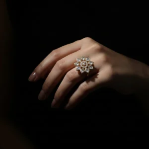 Moissanite Polki Floral Adjustable Ring