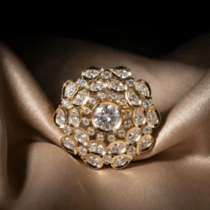 Moissanite Polki Flower Motif Adjustable Ring