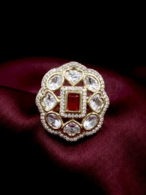 red stone kundan polki ring Saanj Moissanite Polki Red Stone CZ Adjustable Ring