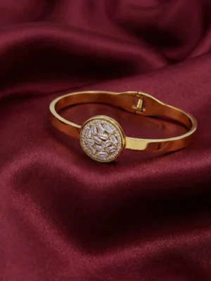 AD & Stone Studded Centered Openable Kada for Women – Elegant Gold Finish Wristwear by ANKKSHMI
