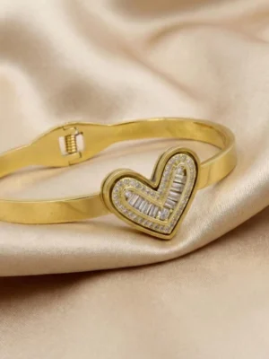 AD Crystal Studded Heart Design Openable Kada for Women – Elegant Gold Finish Wristwear by ANKKSHMI