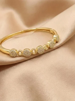 AD Studded Floral Cluster Design Openable Kada for Women – Elegant Gold Finish Wristwear by ANKKSHMI