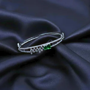 AD Studded Green Stone Floral Design Openable Kada