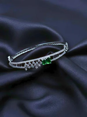 AD Studded Green Stone Floral Design Openable Kada