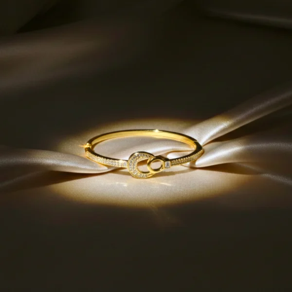 AD Studded Interlocking Double Circle Openable Kada for Women – Elegant Gold Finish Wristwear by ANKKSHMI