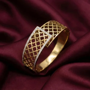 AD Studded Mesh Openable Kada for Women – Gold Plated Stainless Steel Wristwear by ANKKSHMI