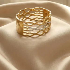 AD Studded Wavy Design Openable Kada for Women – Gold Plated Stainless Steel Wristwear by ANKKSHMI