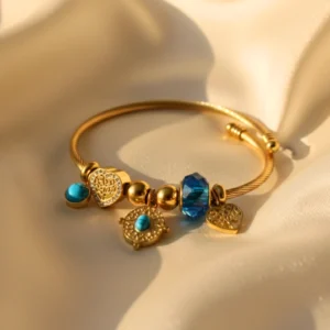 Blue Beads & Evil Eye Charms Bracelet