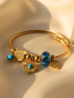 Blue Beads & Evil Eye Charms Bracelet Blue Beads & Evil Eye Charms Bracelet