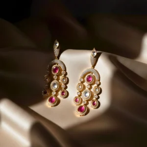 Elegant Moissanite Kundan Red Stone Danglers