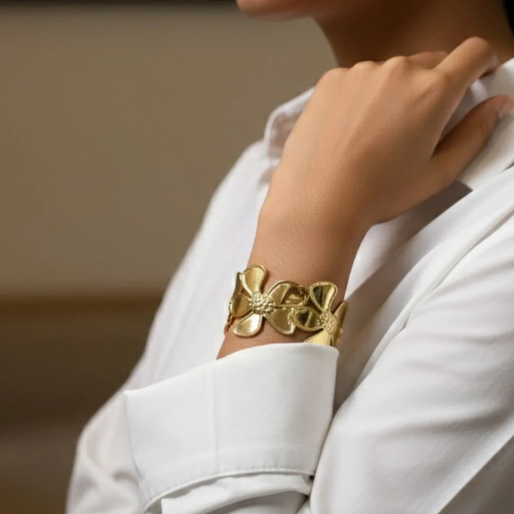 Flower Design Adjustable Cuff Kada for Women – Anti Tarnish Floral Wristwear by ANKKSHMI