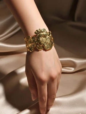 Gold Plated Flower Design Adjustable Kada