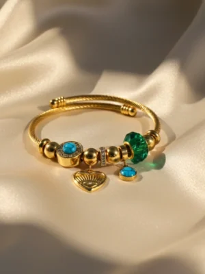 Green Beads & Evil Eye Charms Bracelet1 Green Beads & Evil Eye Charms Bracelet