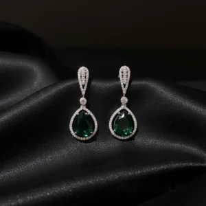 Green Emerald AD Studded Drop Earrings