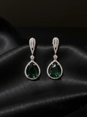 Green Emerald AD Studded Drop Earrings