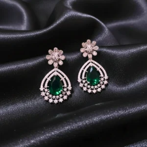 Green Stone AD Studded Dangler Earrings