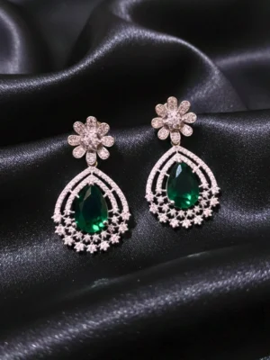 Green Stone AD Studded Dangler Earrings