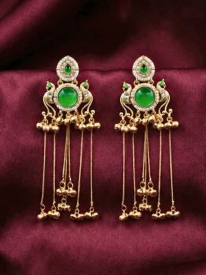 Green Stone Ghungroo Kashmiri Earrings