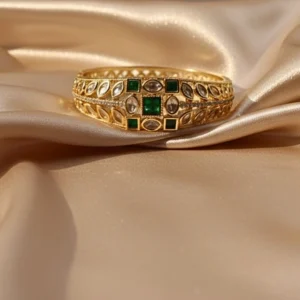 Kundan Cubic Zircon Studded Green Stone Openable Kada
