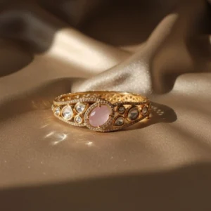 Kundan with Cubic Zircon Studded Pink Stone Openable Kada