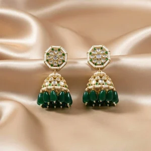 Moissanite Polki Green Beads Jhumkas