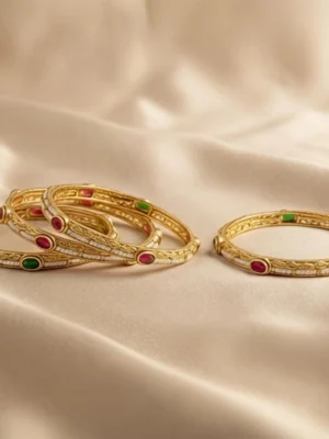 Multicolour Stone Rajwadi Kada Slide Bangles, Set of 4