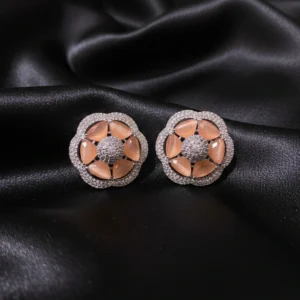 Peach Stone AD Flower Stud Earrings