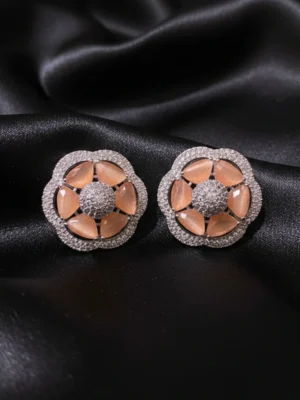 Peach Stone AD Flower Stud Earrings