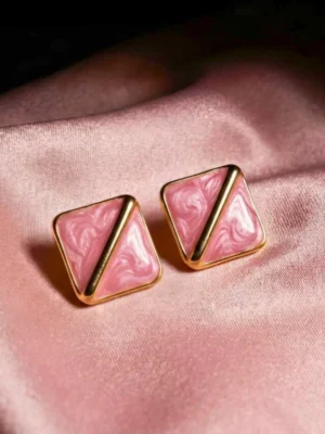 Pink Meenakari Square Stud Earrings
