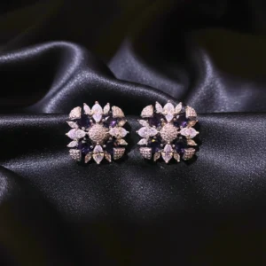 Purple Stone AD Flower Stud Earrings