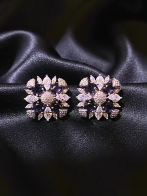 Purple Stone AD Flower Stud Earrings