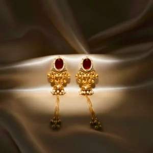 Red Stone Ghungroo Kashmiri Earrings