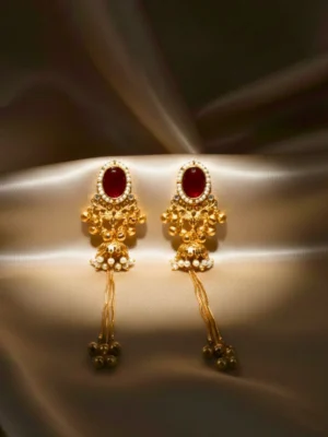 Red Stone Ghungroo Kashmiri Earrings