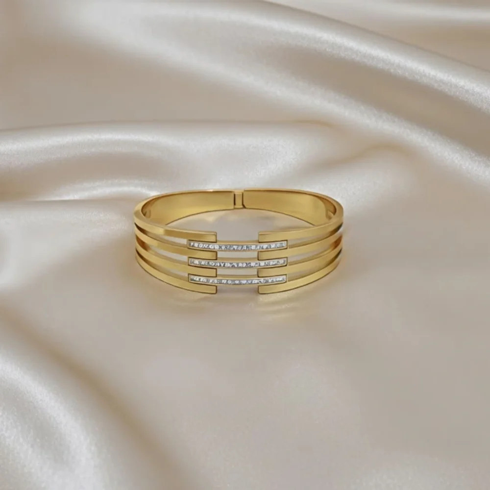 AD Studded Statement Openable Kada for Women – Gold Plated Stainless Steel Wristwear by ANKKSHMI