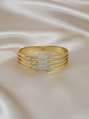 AD Studded Statement Openable Kada for Women – Gold Plated Stainless Steel Wristwear by ANKKSHMI