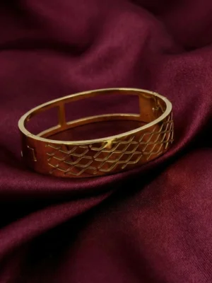 Wavy Textured Openable Kada for Women – Gold Plated Stainless Steel Wristwear by ANKKSHMI