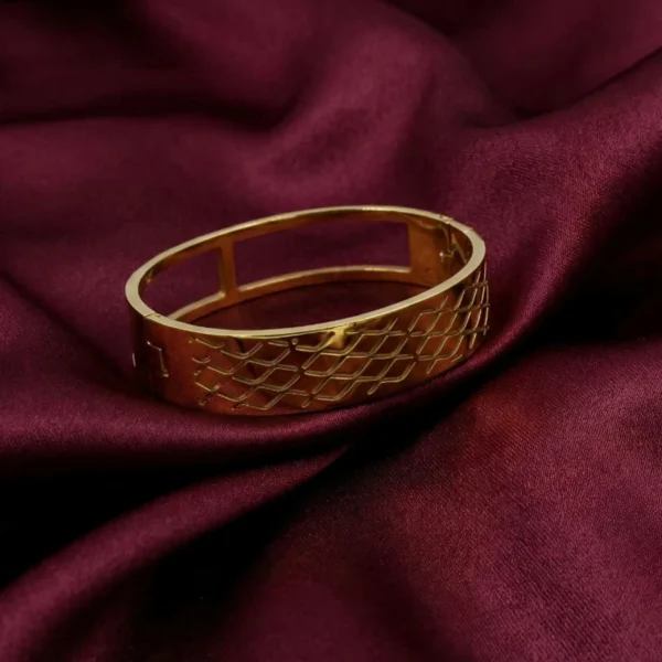 Wavy Textured Openable Kada for Women – Gold Plated Stainless Steel Wristwear by ANKKSHMI