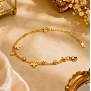 18k Gold Plated Floral Charm Layered Adjustable Bracelet