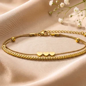 18k Gold Plated Charm Layered Adjustable Bracelet
