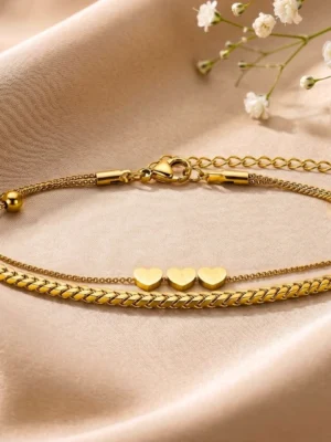 18k Gold Plated Charm Layered Adjustable Bracelet