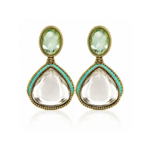 Gold Plated Pachi Kundan Blue Enamel Earrings