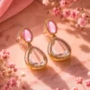 Gold Plated Pachi Kundan Pink Enamel Dangler Earrings